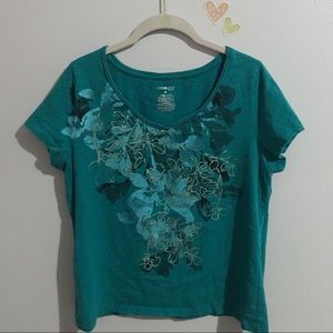 St Johns Bay Petite Teal Top | Size Large